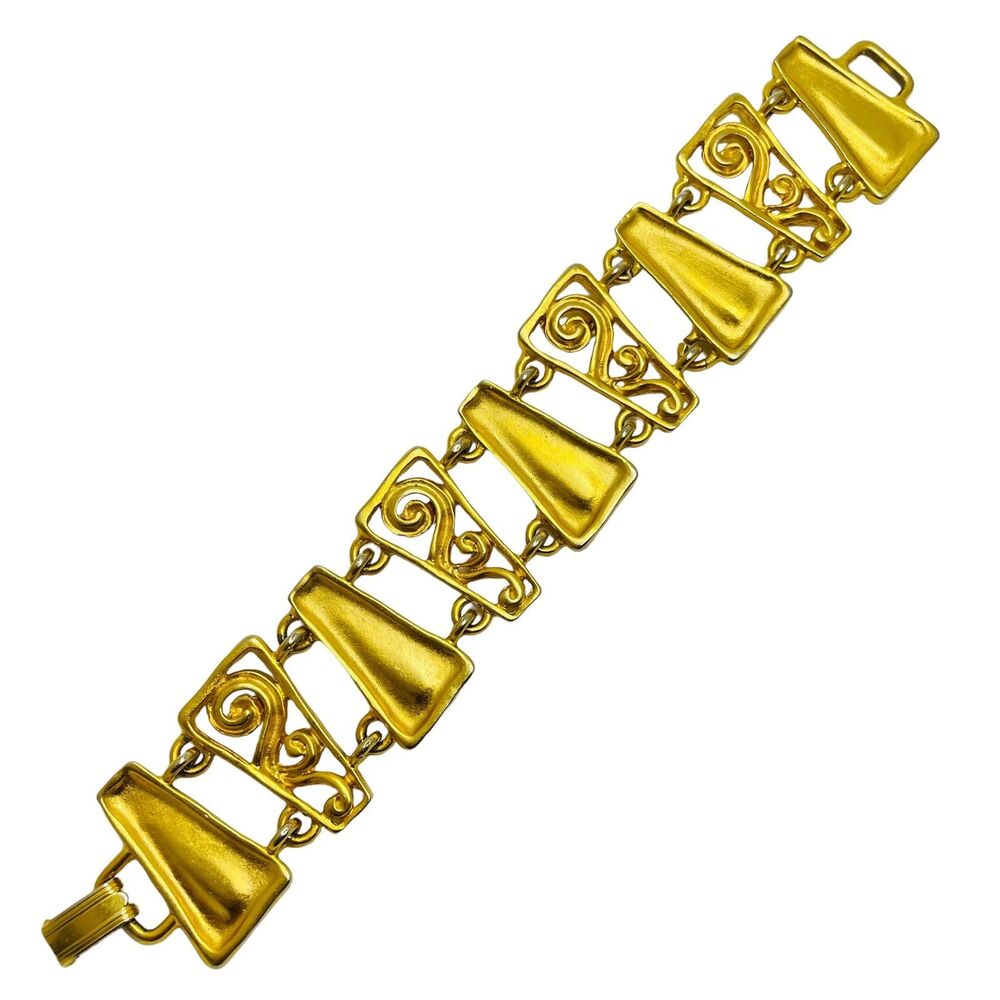 Vintage matte gold modernist designer bracelet - Picture 2 of 5